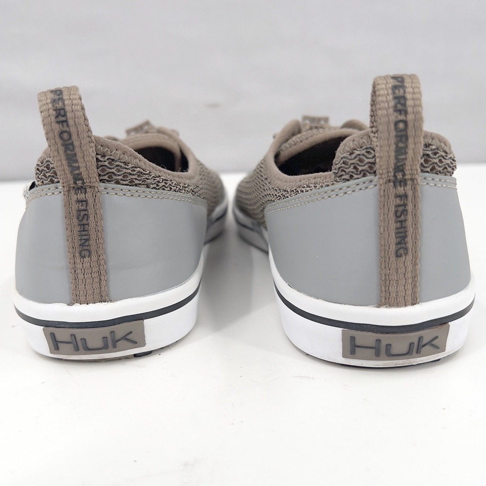 Huk Brewster Mens Fishing Deck Shoe Brown Grey Mesh Bungee Lace Size 12 - Picture 3 of 7